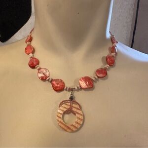 Elegant Pink and Mother of Pearl Beaded Necklace